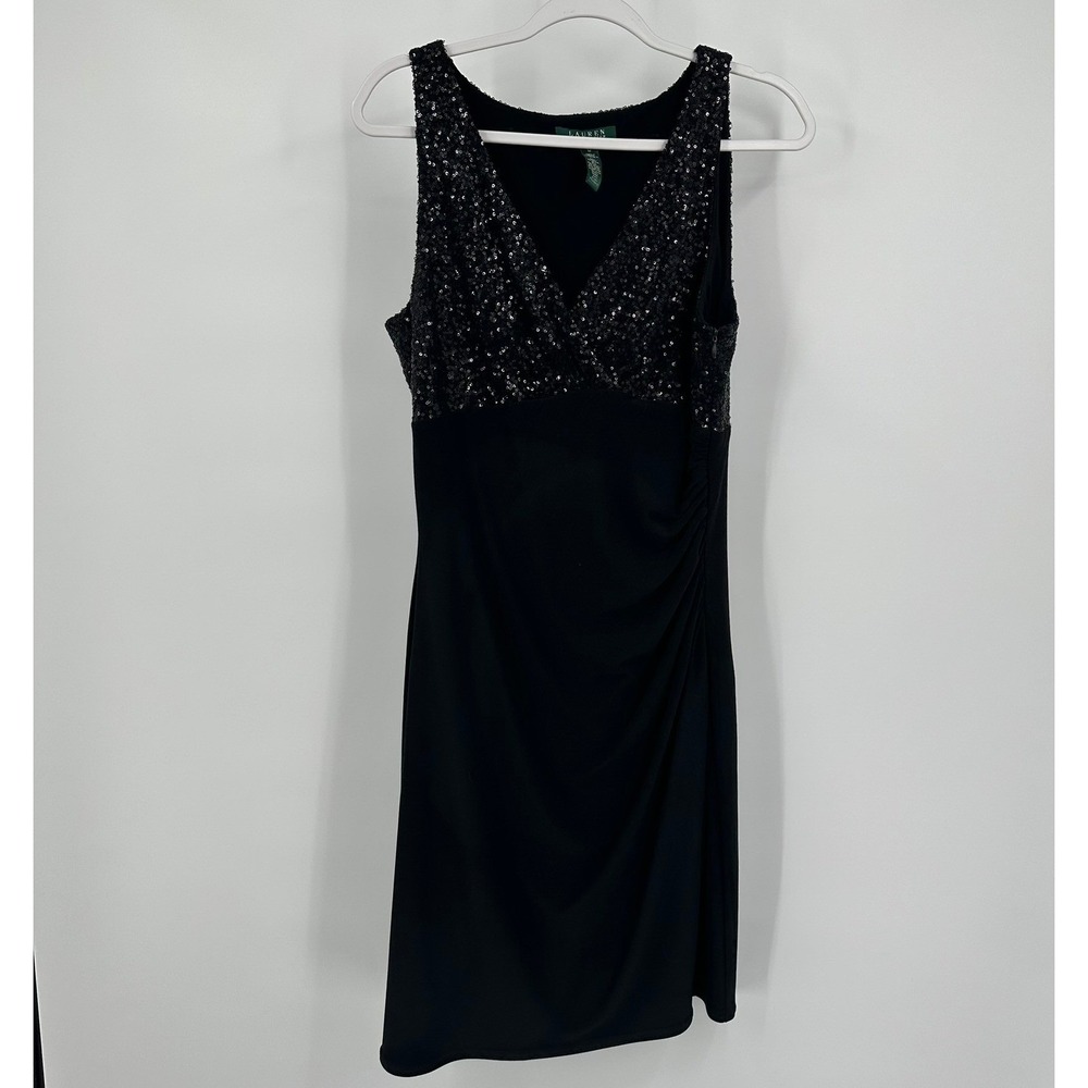 Lauren Ralph Lauren Womens Quiet Luxury Black Sequin Cocktail Dress Size 12 Glam